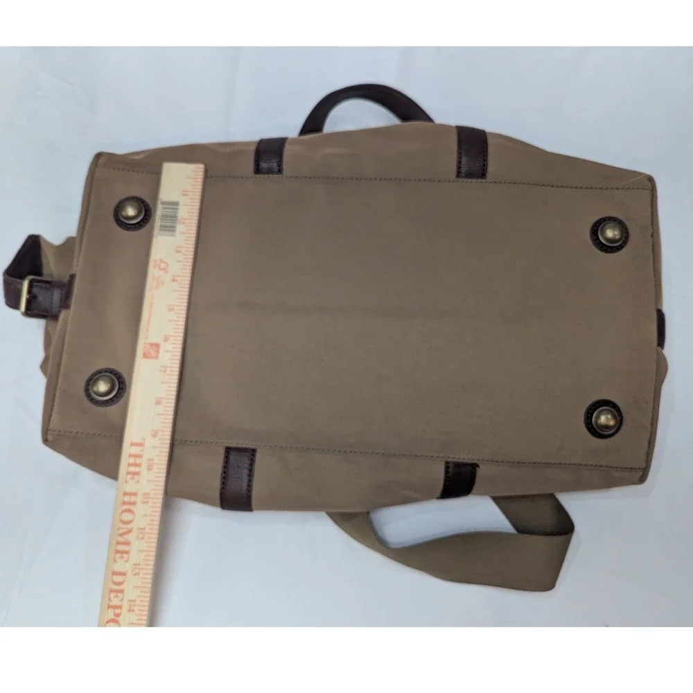 Fossil Duffle Bag Tan Canvas Brown Leather Trim Weekender Travel Luggage Large
